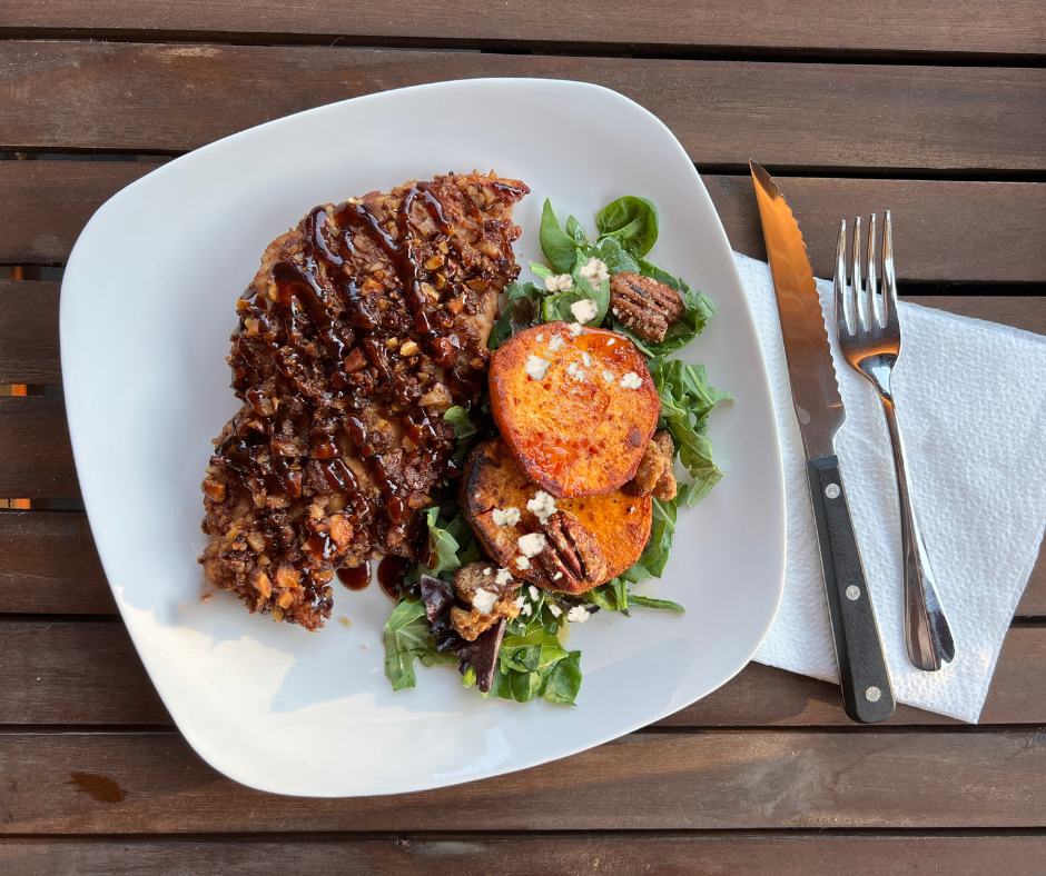 Spiced Nut-Crusted Chicken & Smoked Sweet Potato Salad